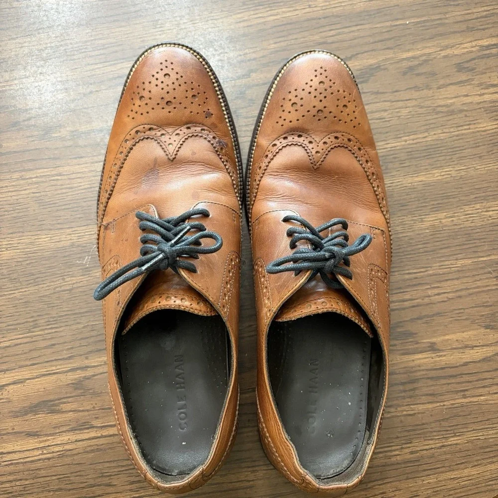 Cole Haan Men's Brown Leather Wingtips Size 10.5 Oxford Brogues